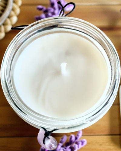 Świeca sojowa intencyjna Ametyst – spokój, harmonia i oczyszczenie, 250 ml, możliwość personalizacji na prezent