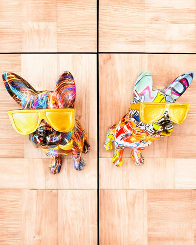 Barevný Bulldog s Brýlemi - Unikátní Dekorace Interiéru, dekorativní figurka jako dárek, personalizace gravírováním