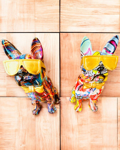 Barevný Bulldog s Brýlemi - Unikátní Dekorace Interiéru, dekorativní figurka jako dárek, personalizace gravírováním