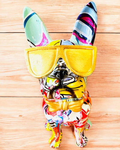 Barevný Bulldog s Brýlemi - Unikátní Dekorace Interiéru, dekorativní figurka jako dárek, personalizace gravírováním