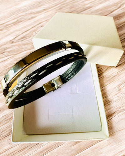 Brățară Sport din Piele PU și Oțel Inoxidabil cu Posibilitate de Gravare – 3 Culori