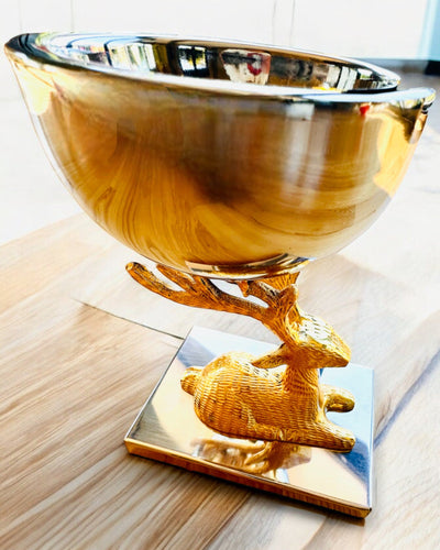 Decorative Bowl Deer Trophy – Handicraft from India, personalization with engraving