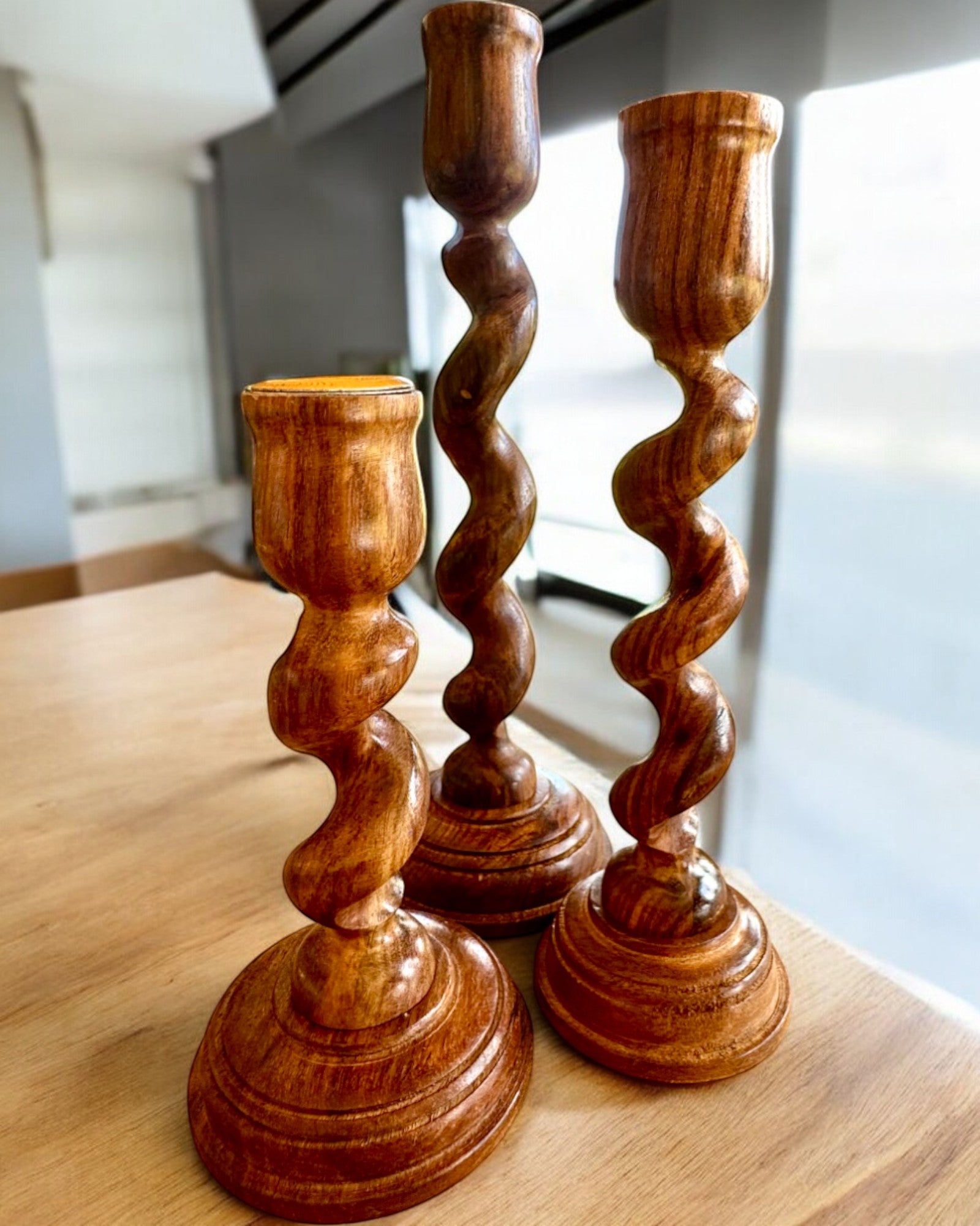 Set of 3 "Spiral Light" candle holders 25 cm high, customizable with engraving for a gift
