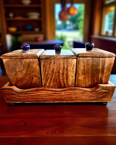 Zestaw Royal Trio – Tea, Coffee, Sugar z drewna Shisham, ręcznie robiony, z opcją grawerowania na prezent