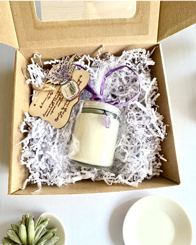 Świeca sojowa intencyjna Ametyst – spokój, harmonia i oczyszczenie, 250 ml, możliwość personalizacji na prezent