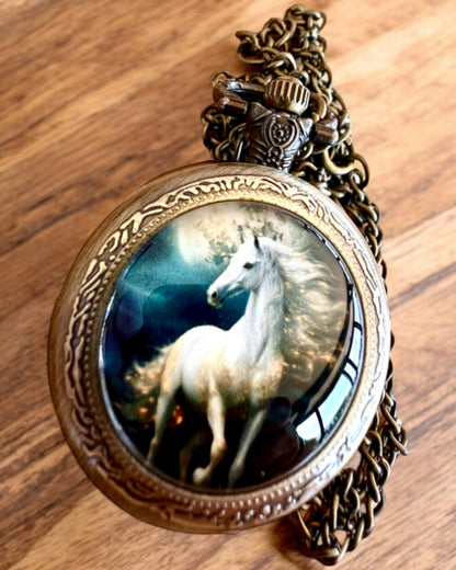 Карманний годинник Unicorn Elegance з ланцюжком, мотив єдинорога, гравірування на замовлення безкоштовно