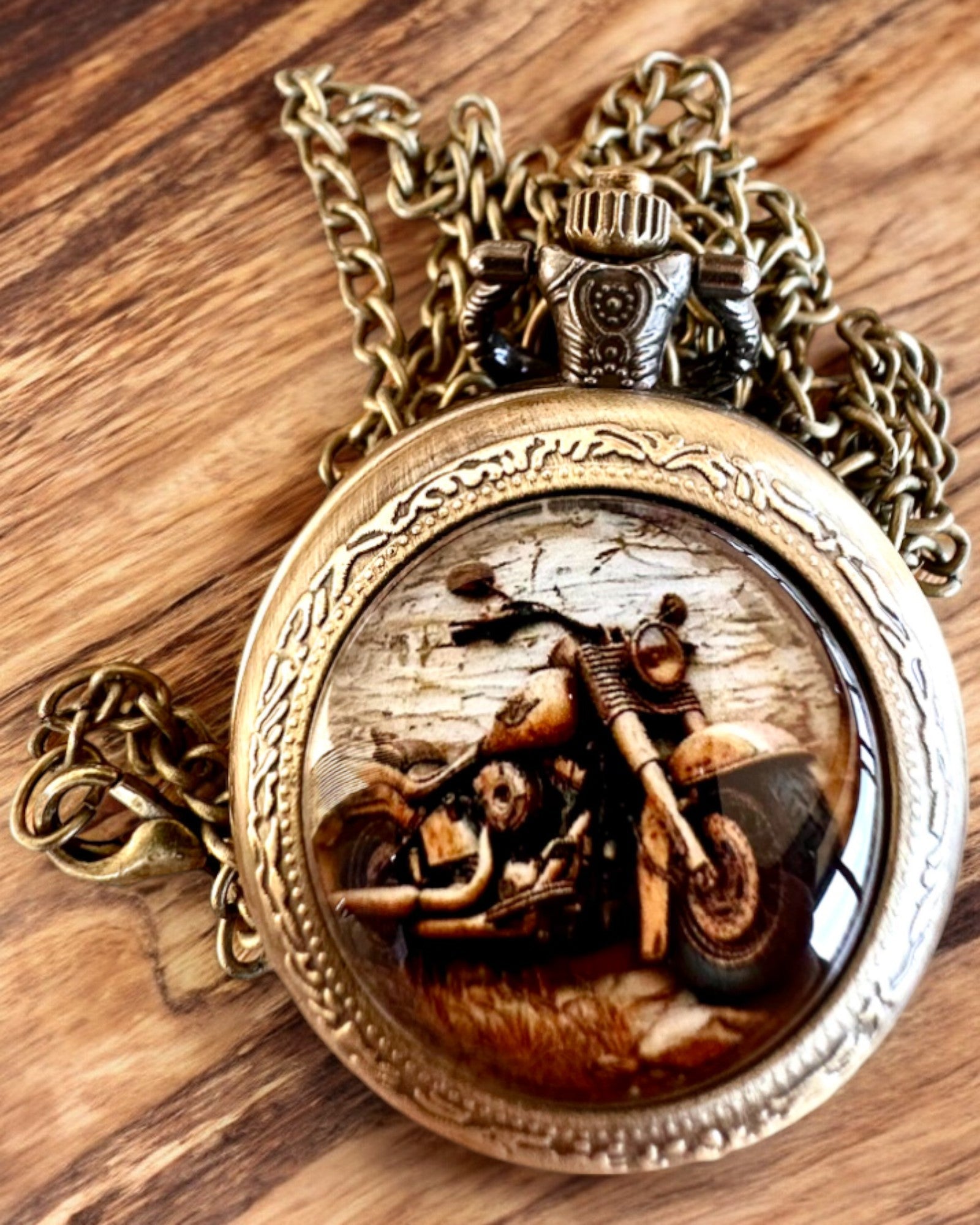 Retro Pocket Watch "Motorcycle Style", customizable with engraving for a gift
