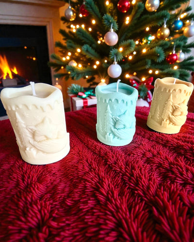 Lumânare din soia Vulpița de Iarnă, 7,5 cm înălțime, lumânare din soia turnată manual cu o vulpiță adorabilă adormită, personalizabilă cu gravură pe plăcuță