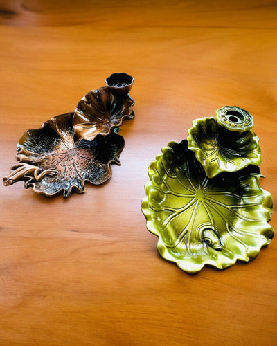 Елегантний металевий тримач для пахощів Лист Лотоса - 4 варіанти на вибір, можливість персоналізації гравіюванням на подарунок