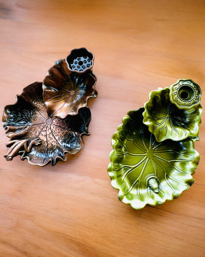 Елегантний металевий тримач для пахощів Лист Лотоса - 4 варіанти на вибір, можливість персоналізації гравіюванням на подарунок