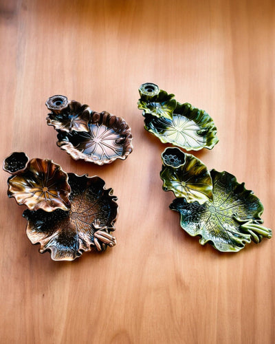 Елегантний металевий тримач для пахощів Лист Лотоса - 4 варіанти на вибір, можливість персоналізації гравіюванням на подарунок