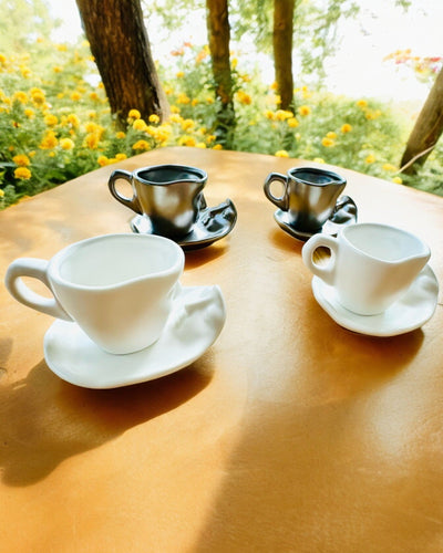 Elegant Ceramic Cups "Mask" – Set of 2 pcs. - personalization with engraving available for a gift