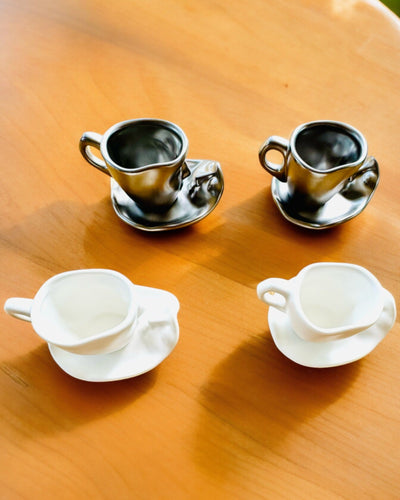 Elegant Ceramic Cups "Mask" – Set of 2 pcs. - personalization with engraving available for a gift