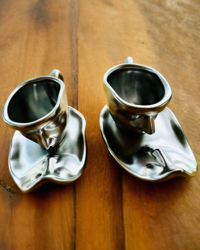 Elegant Ceramic Cups "Mask" – Set of 2 pcs. - personalization with engraving available for a gift