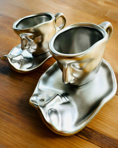 Elegant Ceramic Cups "Mask" – Set of 2 pcs. - personalization with engraving available for a gift