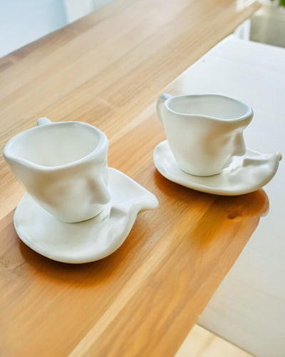 Elegant Ceramic Cups "Mask" – Set of 2 pcs. - personalization with engraving available for a gift