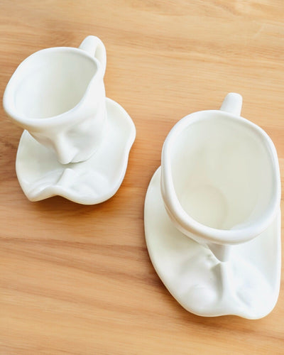 Elegant Ceramic Cups "Mask" – Set of 2 pcs. - personalization with engraving available for a gift