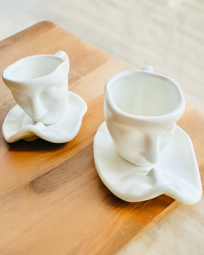 Elegant Ceramic Cups "Mask" – Set of 2 pcs. - personalization with engraving available for a gift