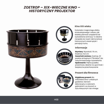 Zoetrop H68 – proiector cinematografic din secolul al XIX-lea, cu posibilitate de personalizare prin gravură, ideal pentru cadou – înălțime 19 cm, design clasic pentru decorarea interioarelor