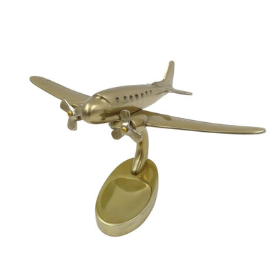Duży metalowy model samolotu dwusilnikowego z możliwością personalizacji grawerem, złoty, 19,5 x 16,5 x 29 cm