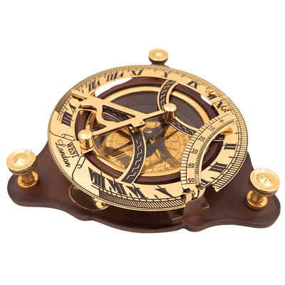 Elegant Brass Compass with Sundial on Wooden Base C064 with Option for Personalized Engraving