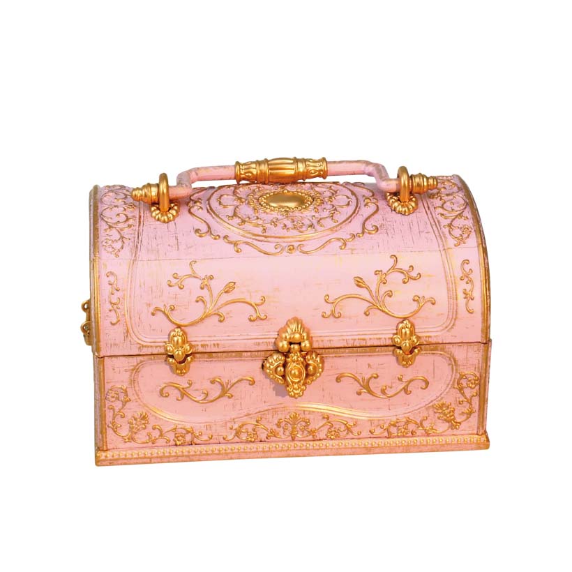 Pink Jewelry Box with Music Box and Gold Decorations, engraving personalization option, perfect gift, dimensions 18x11.8x11.8 cm