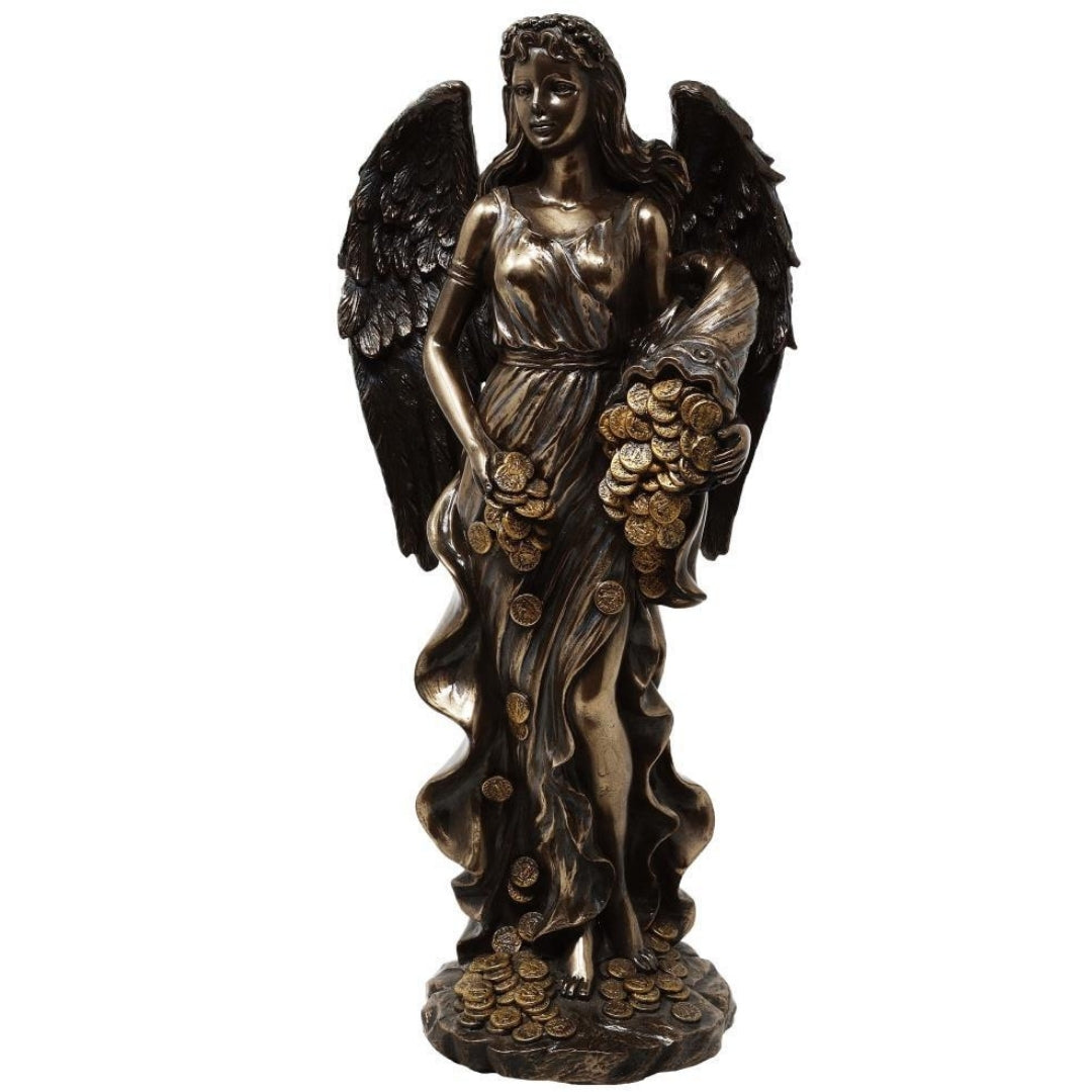 Figurka Fortuna Bogini Szczęścia i Bogactwa 29cm z Rogiem Obfitości - Personalizowany Grawer na Prezent, Elegancka Dekoracja z Konglomeratu Żywic w Odcieniach Brązu i Miedzi