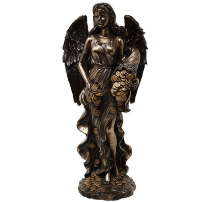 Figurka Fortuna Bogini Szczęścia i Bogactwa 29cm z Rogiem Obfitości - Personalizowany Grawer na Prezent, Elegancka Dekoracja z Konglomeratu Żywic w Odcieniach Brązu i Miedzi
