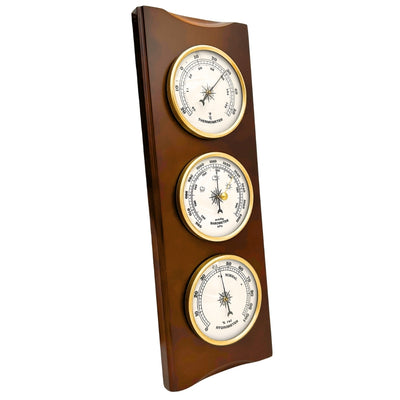 Elegancka Stacja Pogody Retro 36cm z Grawerem – Barometr, Termometr, Higrometr w Drewnianej Obudowie