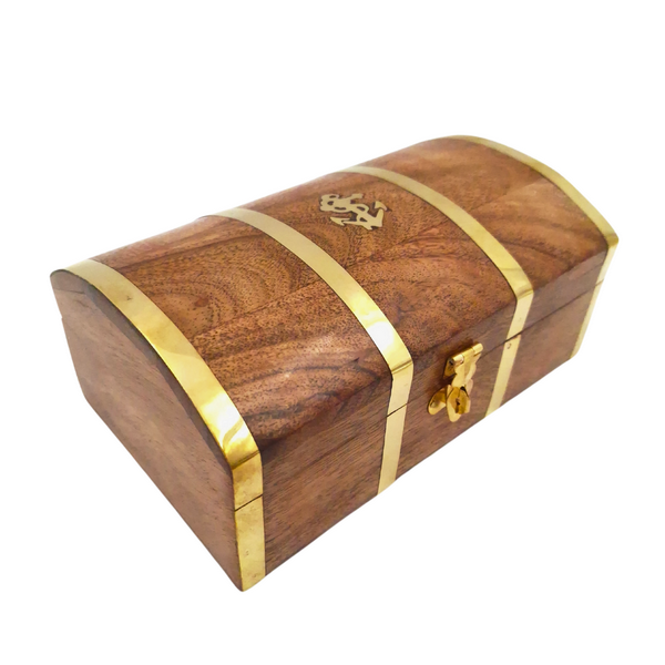 Szkatułka Drewniana Marynistyczna Vintage DNU-020 z Mosiężnym Motywem Kotwicy, Personalizowany Grawer, Idealna na Prezent dla Miłośników Morza, Wymiary 18,4 × 12,7 × 7,6 cm