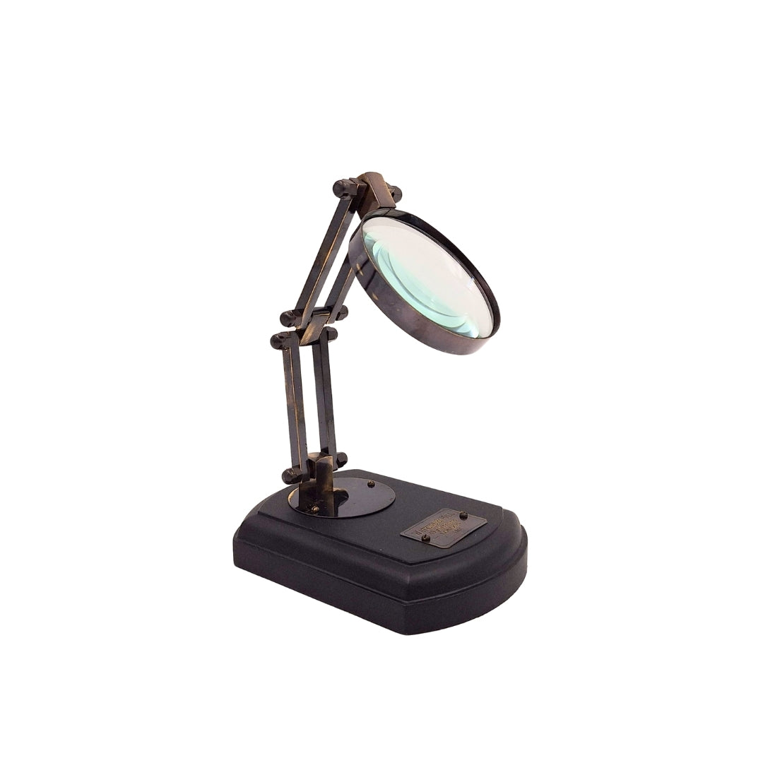 Magnifying glass on a wooden base with brass frame, customizable engraving, ideal gift for model makers and retro style lovers, diameter 7.5 cm, 3.5x magnification