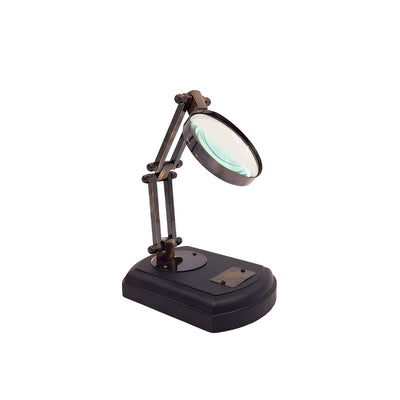 Lupă pe bază din lemn cu ramă din alamă, posibilitate de personalizare prin gravură, cadou ideal pentru modelatori și iubitorii stilului retro, diametru 7,5 cm, mărire 3,5x