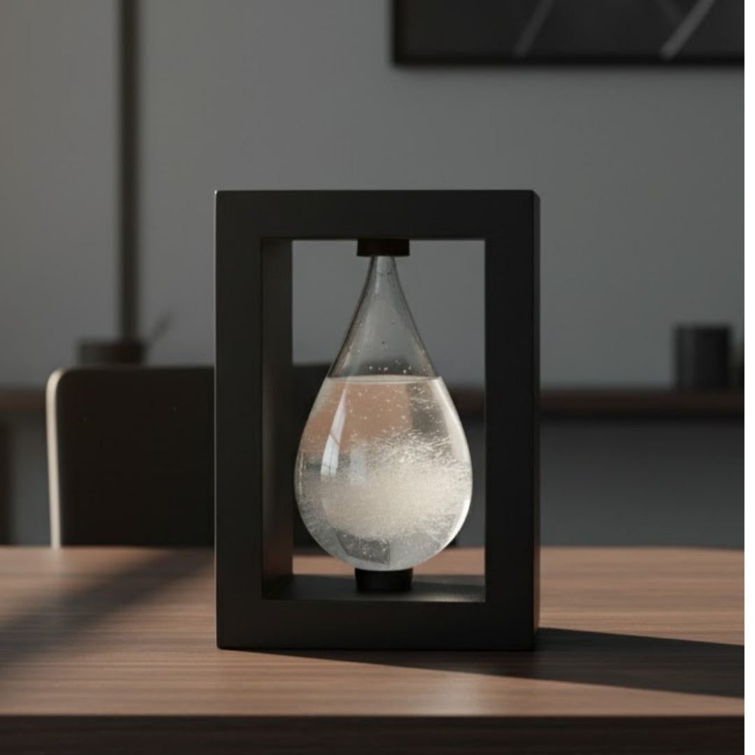 Barometr Burzowy Fitzroya w Oprawie Drewnianej - Kropla Storm Glass z Możliwością Personalizacji Grawerem - Idealny Prezent na Każdą Okazję - Elegancka Stacja Pogody w Nowoczesnym Stylu z Kryształami Reagującymi na Zmiany Pogody