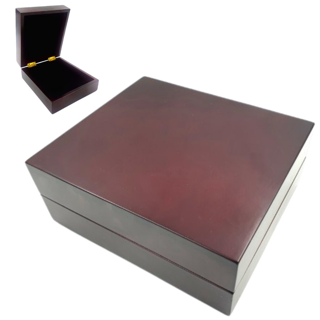 Drewniane Pudełko Prezentowe 14 x 16 x 6,7 cm w Kolorze Ciemnowiśniowym z Filcową Wkładką i Możliwością Personalizacji Grawerem