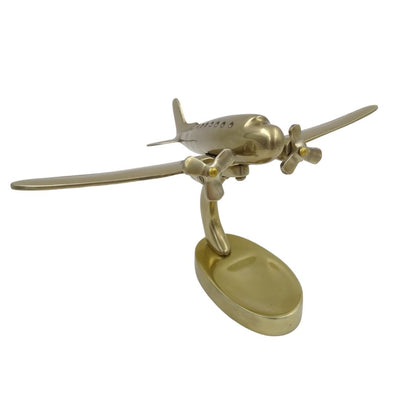 Duży metalowy model samolotu dwusilnikowego z możliwością personalizacji grawerem, złoty, 19,5 x 16,5 x 29 cm