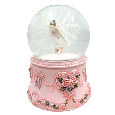 Tańcząca Baletnica w Szklanej Kuli 15cm z Personalizowanym Grawerem - Elegancka Pozytywka z Pastelową Podstawą i Melodią Jezioro Łabędzie