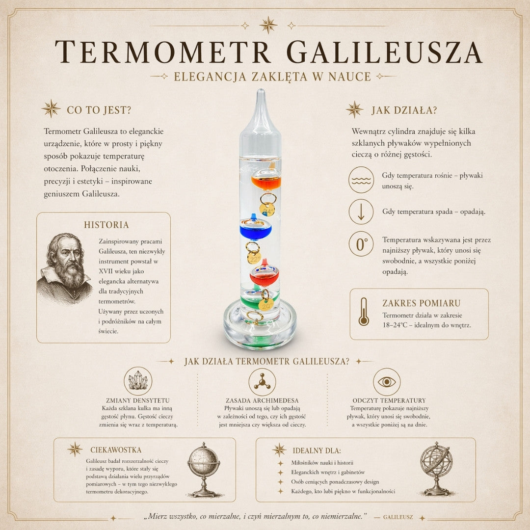 Termometr Galileusza Galileo z Personalizowanym Grawerem – Elegancka Dekoracja Wnętrza w Kolorze Szkła