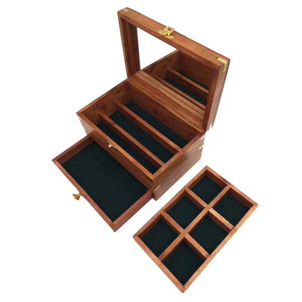 Elegant Wooden Jewelry Box with Mirror and Personalized Engraving