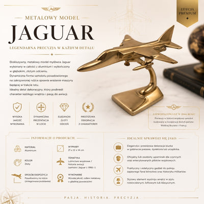 Metalowy Model Myśliwca Jaguar w Złotym Kolorze z Możliwością Grawerunku