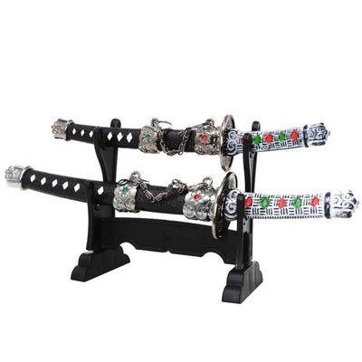 Zestaw Noży do Listów z Grawerem – Otwieracze do Listów w Kształcie Mieczy Samurajskich Katana SW-201 – Personalizowany Prezent na Biurko, Wykonane z Metalu i Tworzywa, Długość Ostrzy 9,5 cm i 12 cm, Elegancka Dekoracja do Gabinetu lub Domowego Biura