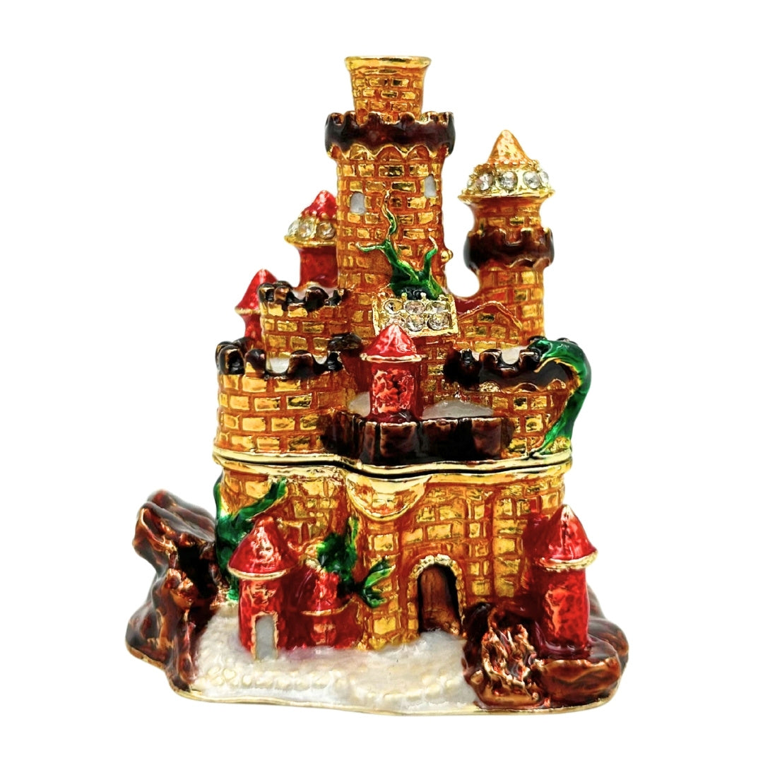Castle-Shaped Jewelry Box Decorated with Crystals with Option for Personalized Engraving