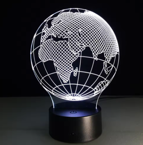 Lampka LED Globus z 7 kolorami światła, możliwość personalizacji grawerem, idealny prezent dla podróżnika, wysokość 17 cm, kabel USB