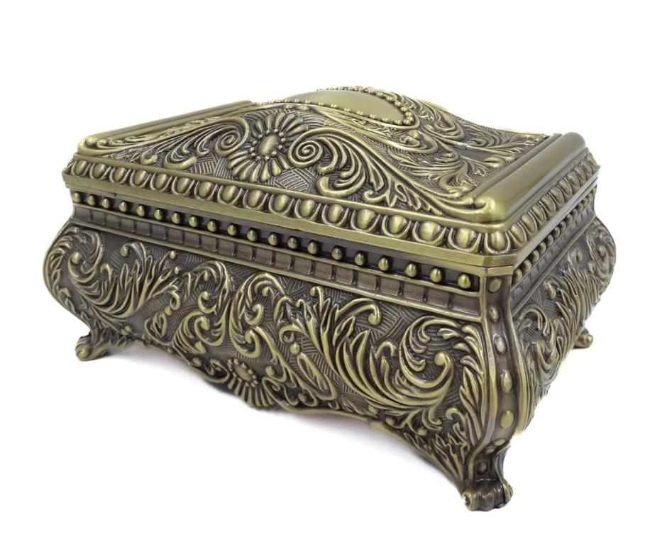 Elegant decorative metal jewelry box with engraving