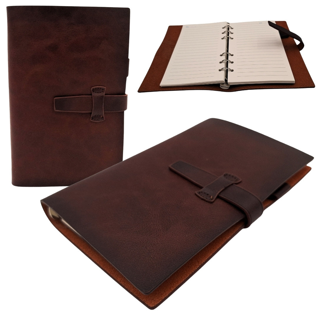 Notes elegant din piele A6 retro vintage, cu închidere și personalizare – ideal ca dar – maro închis, din piele bovină de înaltă calitate – 80 de pagini de hârtie albă