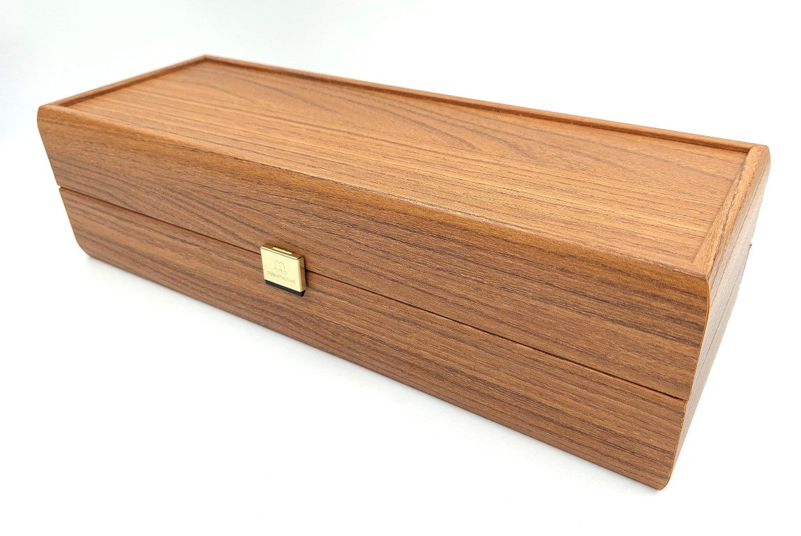 Exclusive wooden wine bottle box BWXL30 with customizable engraving, walnut color, perfect for a gift, dimensions 35x14x10 cm
