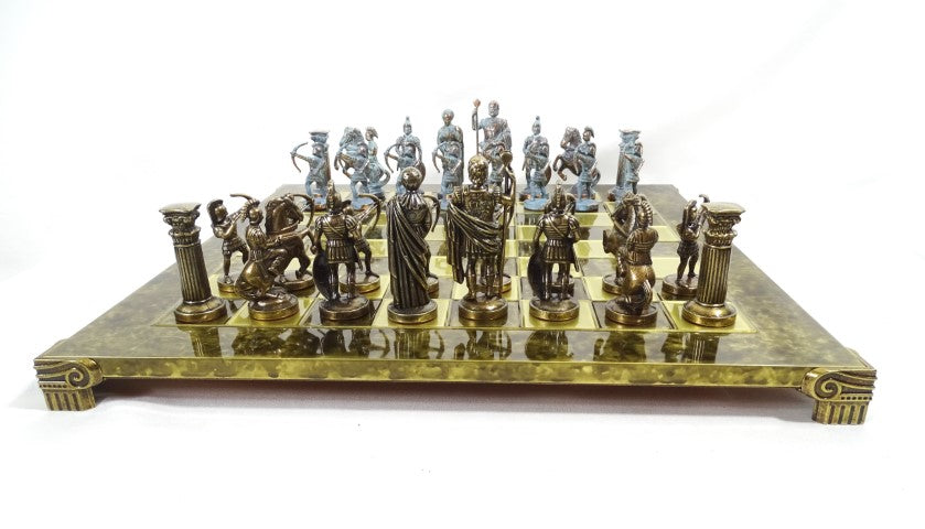 Szachy Mosiężne Łucznicy 44x44cm z Możliwością Personalizacji Grawerem - Luksusowy Prezent dla Miłośników Mitologii i Strategii, Wysokiej Jakości Ręcznie Wykonane Figurki