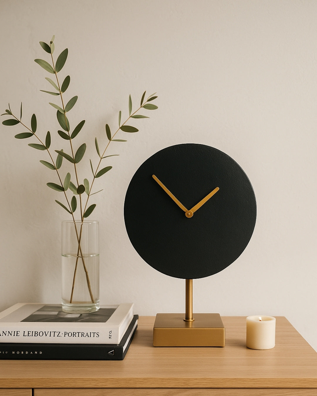 Elegant Round Metal Clock 4122 in Gold and Black with Custom Engraving Option