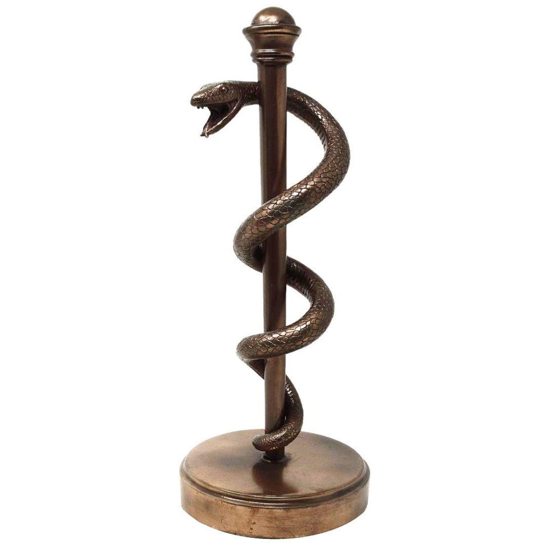 Figurka Laski Eskulapa 30 cm z Żywicy - Personalizowany Prezent dla Lekarza, Pielęgniarki lub Farmaceuty - Brązowa/Mosiężna Dekoracja z Grawerem