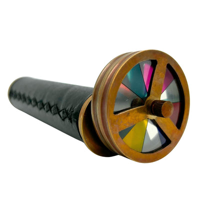Retro Kaleidoscope Made of Brass and Leather with Personalized Engraving Option - Elegant Gift, Height 18 cm, Diameter 5.5 cm