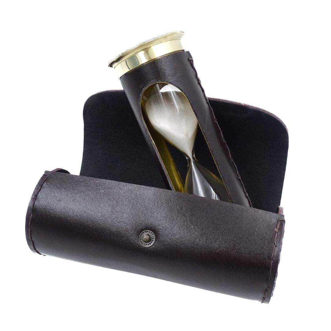 5-minute Hourglass with World Clock and Perpetual Calendar in leather case